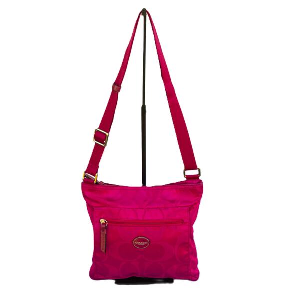 COACH Purse F77408 Pink Nylon Signature C Crossbody Bag - Picture 1 of 10